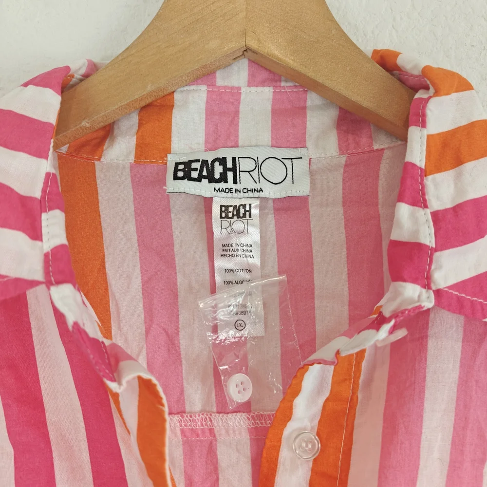 Beach Riot Nwot Alexa Coverup Button Down Sunset Stripes Pink Orange Sz L/XL - Picture 8 of 14